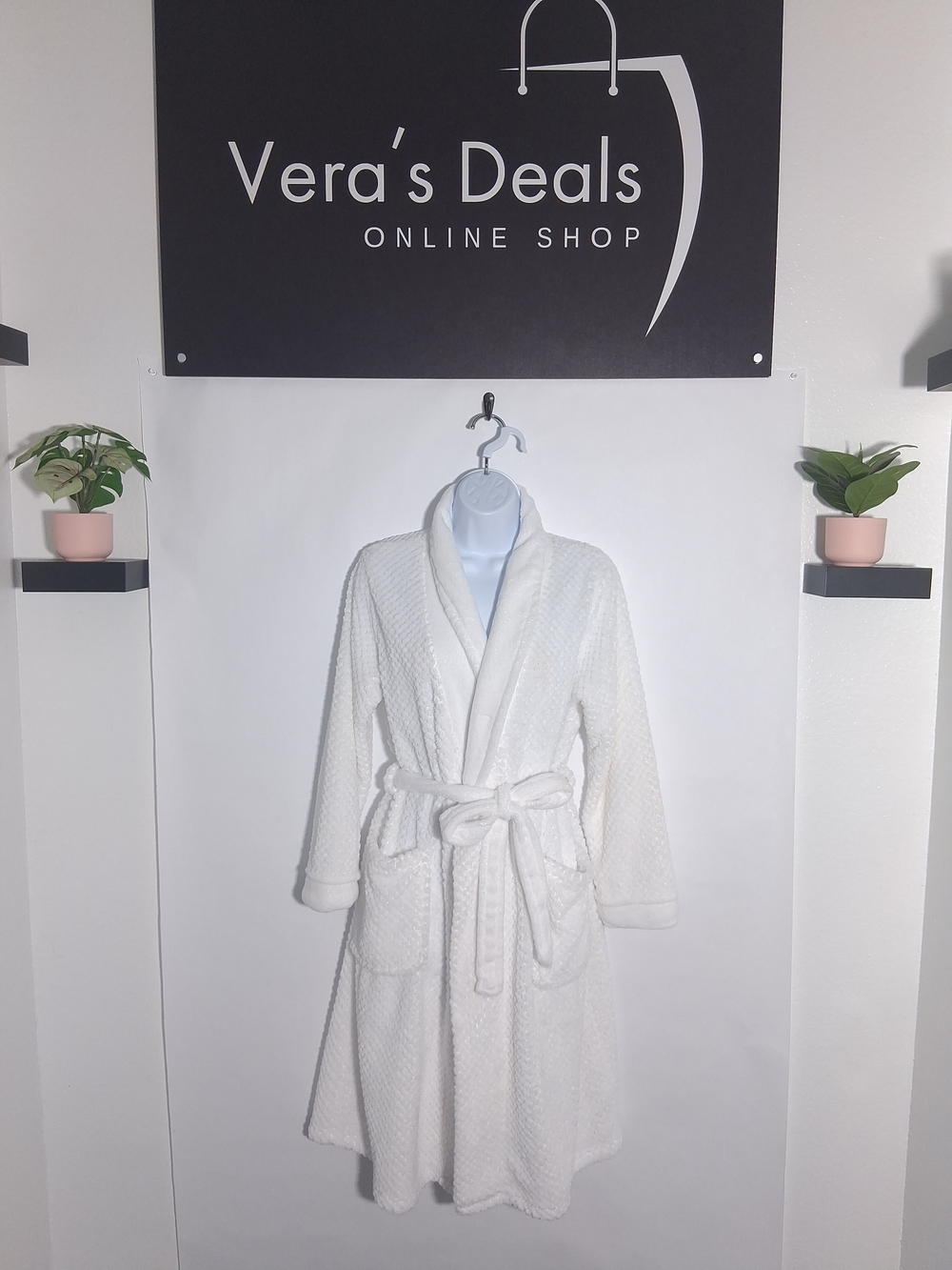 Ulta Beauty White Plush Shawl-Collar Bathrobe with Tie